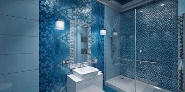 Cải tạo phòng tắm gia đình sử dụng gạch ốp lát màu xanh dương